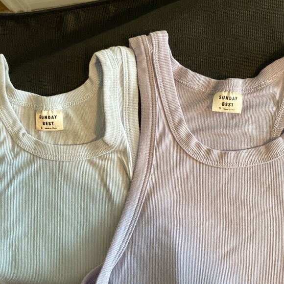 Aritzia Tops - Aritzia 2 Sunday Best Skyfall Cropped Tanks ribbed racer back tank blue lavender